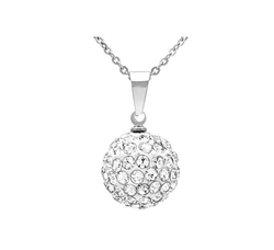 1pc x Sterling Silver Pendant Necklace with Georgous Sparkle 10mm White Shamballa Style Crystal ball Pendant #NK10