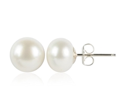 1 Pair Sterling Silver White Cultured Freshwater Pearl Stud Earrings, 6-6.5mm Beads, AAA Elegant Pearl Earrings in Gift Box #PE1-11