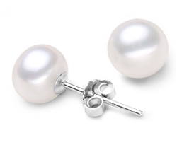 1 Pair Sterling Silver White Cultured Freshwater Pearl Stud Earrings, 6-6.5mm Beads, AAA+ Elegant Pearl Earrings in Gift Box #PE2-1