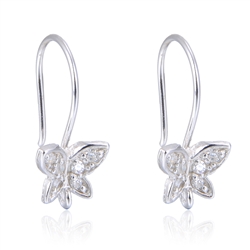 2 Pairs Beautiful Adabele Authentic 925 Sterling Silver Cubic Zirconia CZ Butterfly Earring Hooks 19mm Connector Created Diamond for Earrings Making SS34