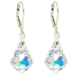 Sterling Silver Leverback Dangle Earrings Clear Aurora Borealis Swarovski Elements Crystal Earrings #SSE1