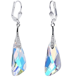 Sterling Silver Dangle Earrings Clear Aurora Borealis Swarovski Elements Crystal Earrings, Earrings Hooks Adorned w/Diamond Simulants #SSE10