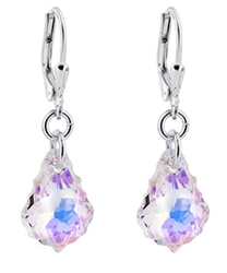 Sterling Silver Leverback Dangle Earrings Clear Aurora Borealis Swarovski Elements Crystal Earrings #SSE2