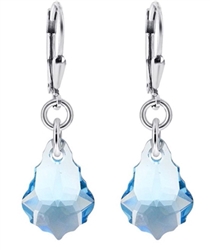 Sterling Silver Leverback Dangle Earrings Aqua Blue Swarovski Elements Crystal Earrings #SSE3