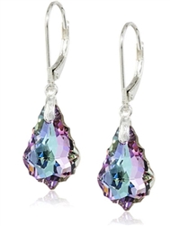 Sterling Silver Leverback Dangle Earrings Vitrial Light Purple Swarovski Elements Crystal Earrings #SSE4