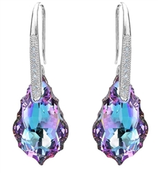 Sterling Silver Dangle Earrings Vitrial Light Purple Swarovski Elements Crystal Earrings, Earrings Hooks Adorned w/Diamond Simulants #SSE7