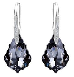 Sterling Silver Dangle Earrings Black Swarovski Elements Crystal Earrings, Earrings Hooks Adorned w/Diamond Simulants #SSE8