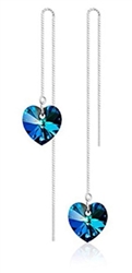 Sterling Silver Love Heart Threader Dangle Earrings Authentic Swarovski Crystal Element #SSE9