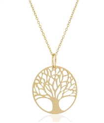 925 Sterling Silver Tree of Life Disk Pendant Necklace 16", Gold Tone, in Elegant Jewelry Box #SSNK-16-1G