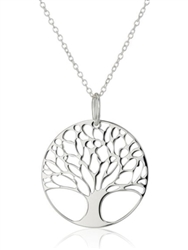 925 Sterling Silver Tree of Life Disk Pendant Necklace 16" in Elegant Jewelry Box #SSNK-16-1S