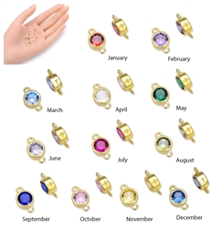 U Pick 2pcs Adabele Gold Plated Sterling Silver Birthstone Charm Link Connector 4mm/0.16 Inch Cubic Zirconia Gemstone Hypoallergenic for Jewelry Making