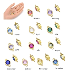 U Pick 2pcs Adabele Gold Plated Sterling Silver Birthstone Charm Link Connector 6mm/0.24 Inch Cubic Zirconia Gemstone Hypoallergenic for Jewelry Making