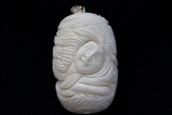 1 x 3D Goddess Mermaid Buffalo bone Carving Pendant with Sterling silver bail #bp114