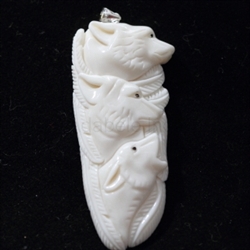 1 x Three-Wolf Union Buffalo bone Carving Pendant with Sterling silver bail #bp123