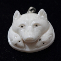 1 x Wolf Family Buffalo bone Carving Pendant with Sterling silver bail #bp124