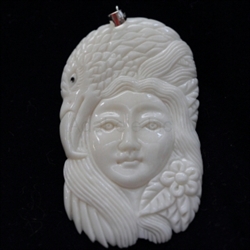 1 x Beautiful Eagle Goddess Buffalo bone Carving Pendant with Sterling silver bail #bp125