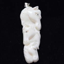 1 x Three Horse Buffalo bone Carving Pendant with Sterling silver bail #bp126