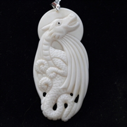 1 x Dragon-Chasing-Sun Buffalo Bone Hand Carving Pendant with sterling silver bail #bp58