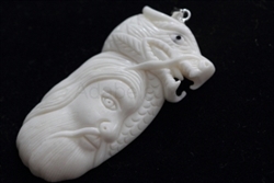 1 x Dragon Hero Buffalo Bone Hand Carving Pendant with sterling silver bail #bp61