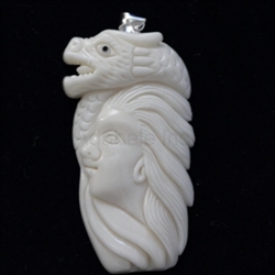 1 x Dragon Hero Buffalo Bone Hand Carving Pendant with sterling silver bail #bp62