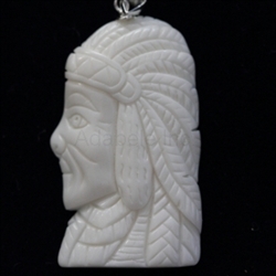 1 x Indian Chief Buffalo Bone Hand Carving Pendant with sterling silver bail #bp63