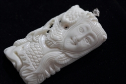 1 x Dragon Goddess Chief Buffalo Bone Hand Carving Pendant with sterling silver bail #bp69