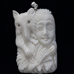 Fox Goddess in Buffalo Bone Carving Pendant with Sterling silver bail #bp70