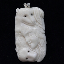 1 x Two-Husky Goddess Buffalo Bone Hand Carving Pendant with sterling silver bail #bp71