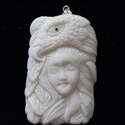 1 x Eagle Goddess Buffalo Bone Hand Carving Pendant with sterling silver bail #bp72