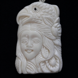 1 x Eagle Goddess Buffalo Bone Hand Carving Pendant with sterling silver bail #bp73