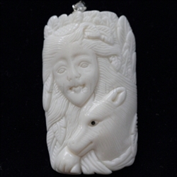 1 x Husky Goddess Buffalo Bone Hand Carving Pendant with sterling silver bail #bp74
