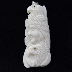 1 x Sacred Two-Eagle Goddess Buffalo Bone Hand Carving Pendant with sterling silver bail #bp75