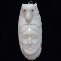 1 x Brave Bear God Buffalo Bone Hand Carving Pendant with sterling silver bail #bp76