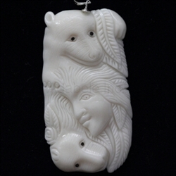 1 x Two Husky Goddess Buffalo Bone Hand Carving Pendant with sterling silver bail #bp79