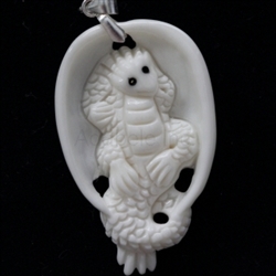 1 x Dragon-In-Cradle Buffalo bone Carving Pendant with Sterling silver bail #bp82