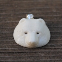1 x Artist Bear King in buffalo bone Carving Pendant with Sterling silver bail #bp83