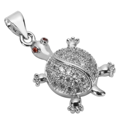 1pc Top Quality Silver Longevity Turtle Charm/Pendant with Man Made Diamond Simulants # MCAC03