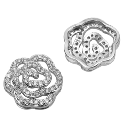 1pc Top Quality Silver Blossoming Rose Charm/Pendant with Man Made Diamond Simulants # MCAC10