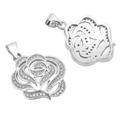 1pc Top Quality Silver Lovely Rose Charm/Pendant with Man Made Diamond Simulants # MCAC12