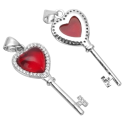 1pc Top Quality Silver Heart Love Key Charm/Pendant with Man Made Diamond Simulants # MCAC13