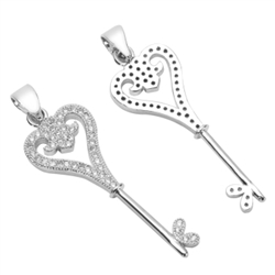 1pc Top Quality Silver Love Key Charm/Pendant with Man Made Diamond Simulants # MCAC14