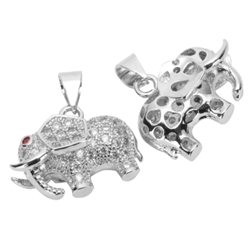 1pc Top Quality Silver Cute Elephant Charm/Pendant with Man Made Diamond Simulants # MCAC15