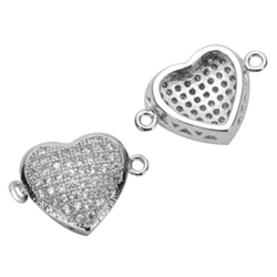 1pc Top Quality Silver Heart Love Connector Charm beads with Man Made Diamond Simulants # MCAC16