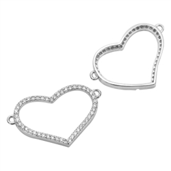 1pc Top Quality Silver Heart Love Connector Charm beads with Man Made Diamond Simulants # MCAC18