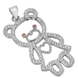 1pc Top Quality Silver Cute Bear Charm/Pendant with Man Made Diamond Simulants # MCAC19