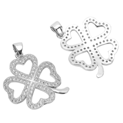 1pc Top Quality Silver four Love flower Clove Charm/Pendant with Man Made Diamond Simulants # MCAC20
