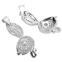 1pc Top Quality Silver Cute Bunny Charm/Pendant with Man Made Diamond Simulants # MCAC24