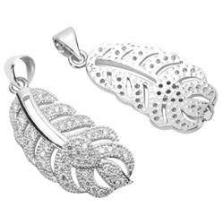 1pc Top Quality Silver Magic Feather Charm/Pendant with Man Made Diamond Simulants # MCAC25