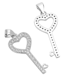 1pc Top Quality Silver  Love Key Charm/Pendant with Man Made Diamond Simulants # MCAC30