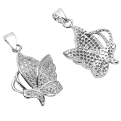 1pc Top Quality Silver Cute Butterfly Charm/Pendant with Man Made Diamond Simulants # MCAC31
